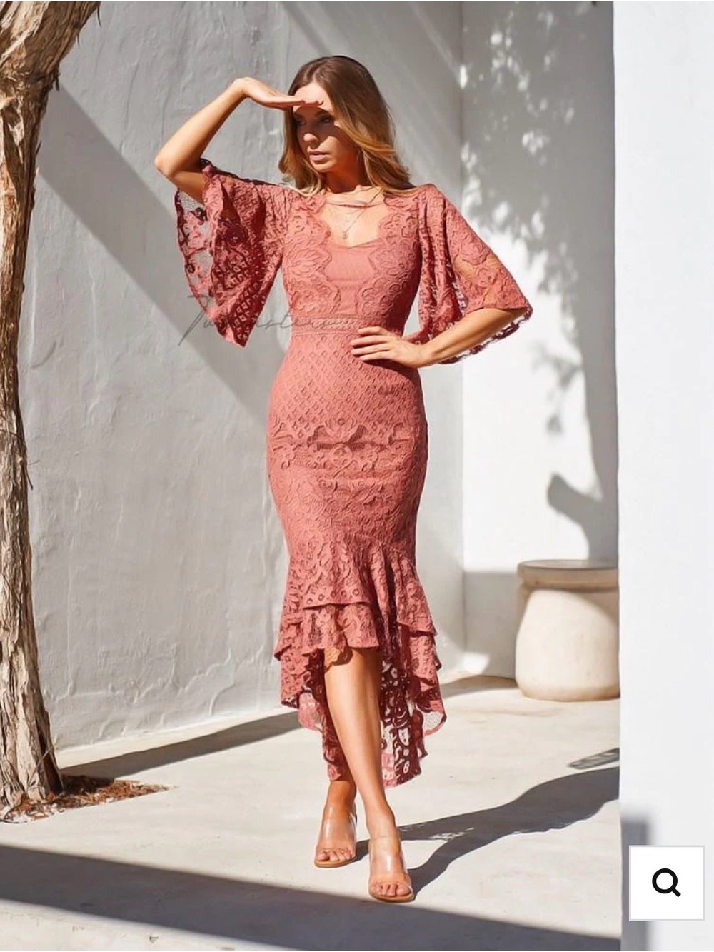 Elegant High-Low Lace Dress in Rose